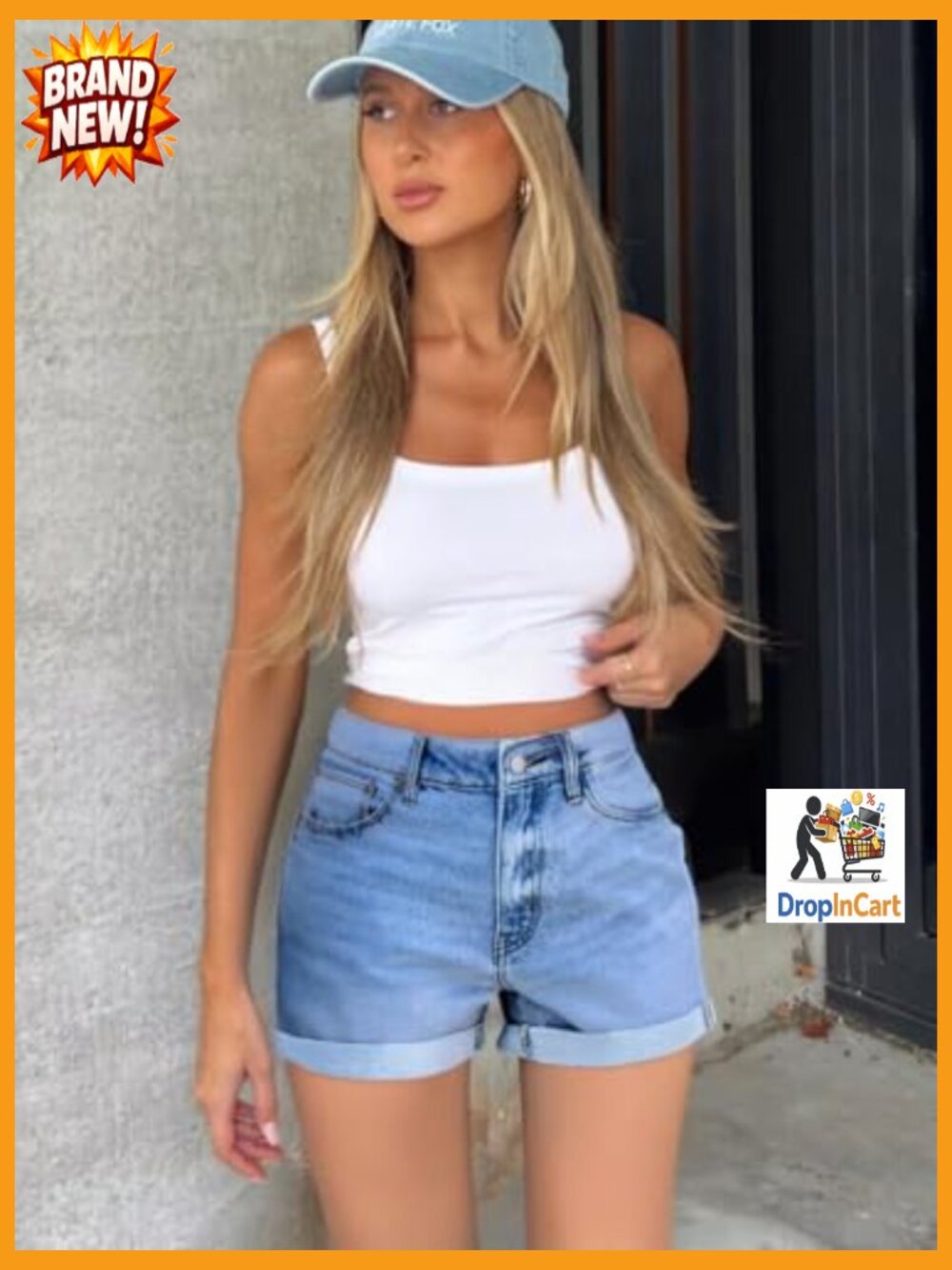 Mid Waisted Folded Hem Ripped Jean Shorts Casual Summer Denim Shorts - Picture 4 of 7